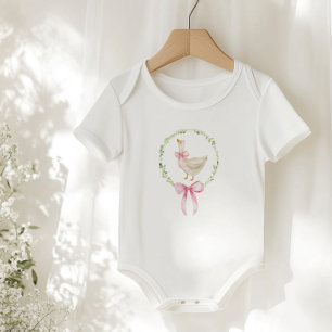 Goose Blush pink Elegant Bow Pastel Birthday Baby Bodysuit