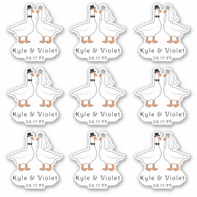 Goose Bride & Groom Illustration with Names & Date (Front)