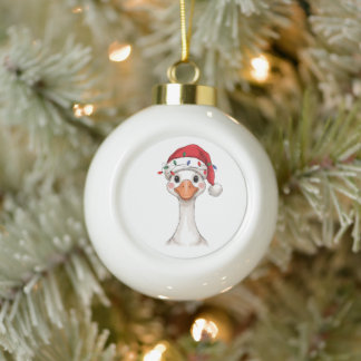 Goose Christmas Santa Hat Xmas Lights Farm Bird Ceramic Ball Christmas Ornament