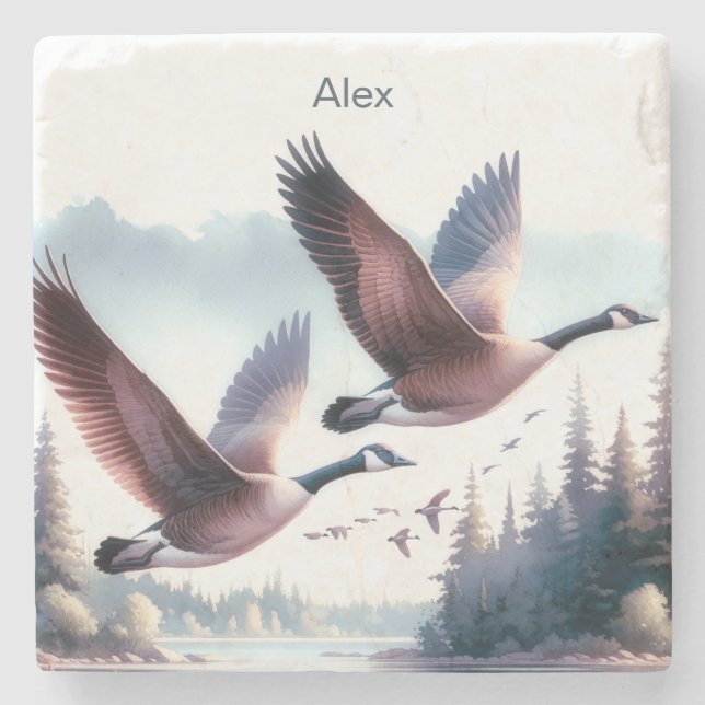 Goose Coaster, Personalised Geese  Stone Coaster (Front)