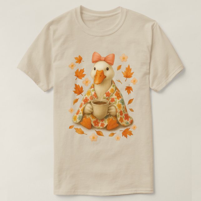 Goose Coquette Bow with Coffee Blanket Fall Vibes T-Shirt (Design Front)