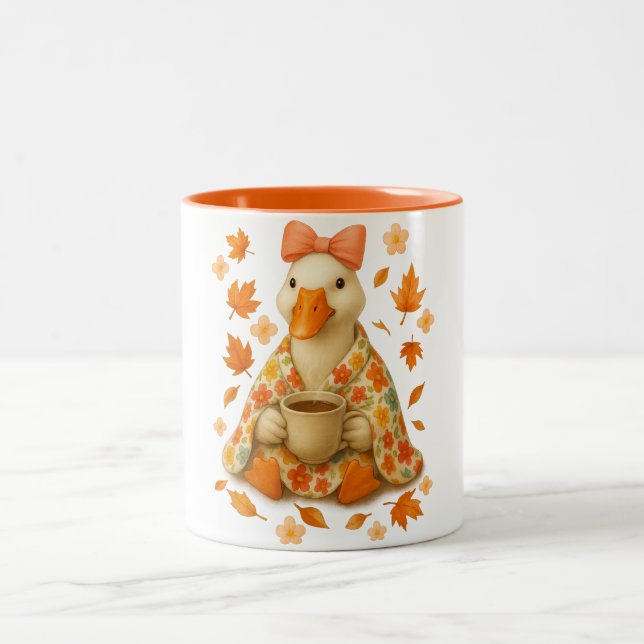 Goose Coquette Bow with Coffee Blanket  Fall Vibes Two-Tone Coffee Mug (Center)