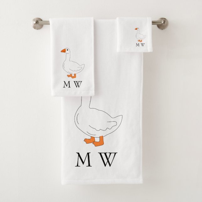 Goose Design Monogrammed Bath Towel Set (Insitu)