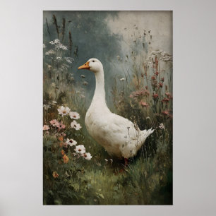 Goose Flowers Print, Antique Spring Digital Poster