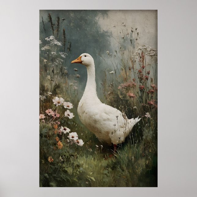 Goose Flowers Print, Antique Spring Digital Poster (Front)