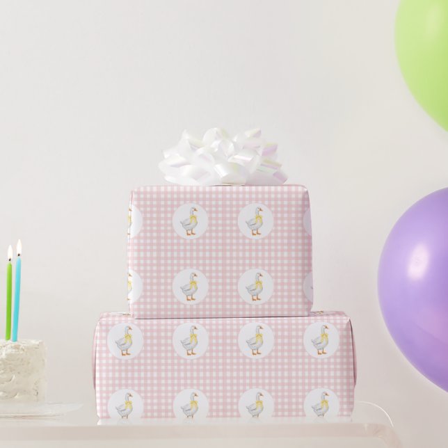 Goose Gingham Pink Gift Wrapping Paper (Party Gifts)