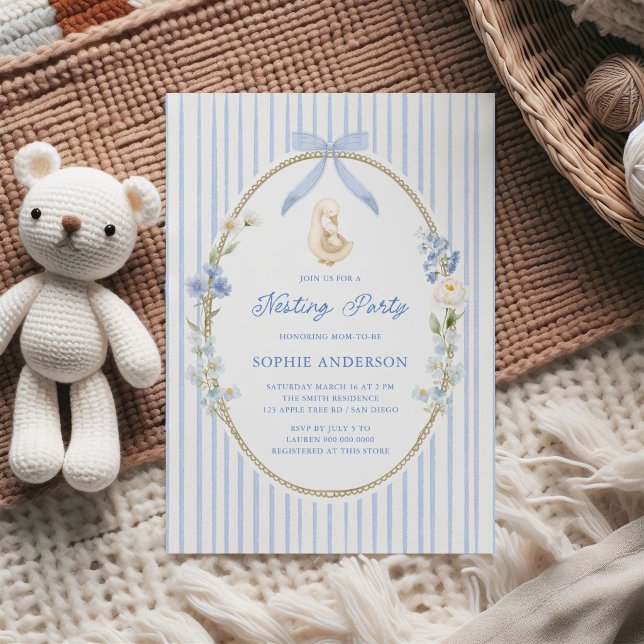 Goose Gosling Cottage Blue Nesting Party Invitation (Creator Uploaded)