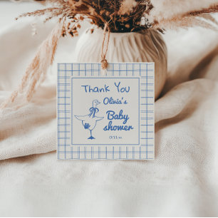 Goose Hand Drawn Blue Classic Baby Boy Shower Favour Tags