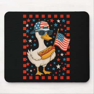 Goose Holding Funny 4th Of July Hot Dog Shirts Tee Mouse Pad