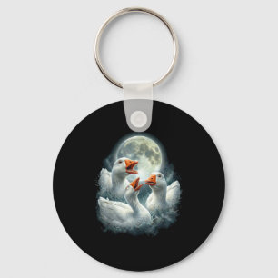 Goose howling moon design funny animal goose meme key ring