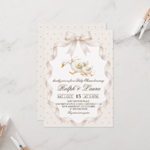 Goose Neutral Polka Dot Baby Shower Invitation