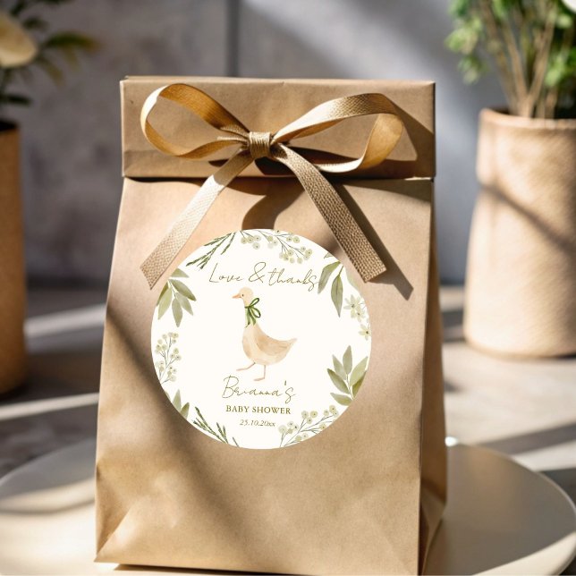 Goose nursery rhymes baby shower favour classic round sticker (Goose nursery rhymes baby shower personalized favor stickers template baby shower favors)