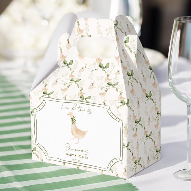 Goose nursery rhymes baby shower favours favour box (Goose nursery rhymes baby shower favors personalized favor boxes sage green ribbon cute goose )