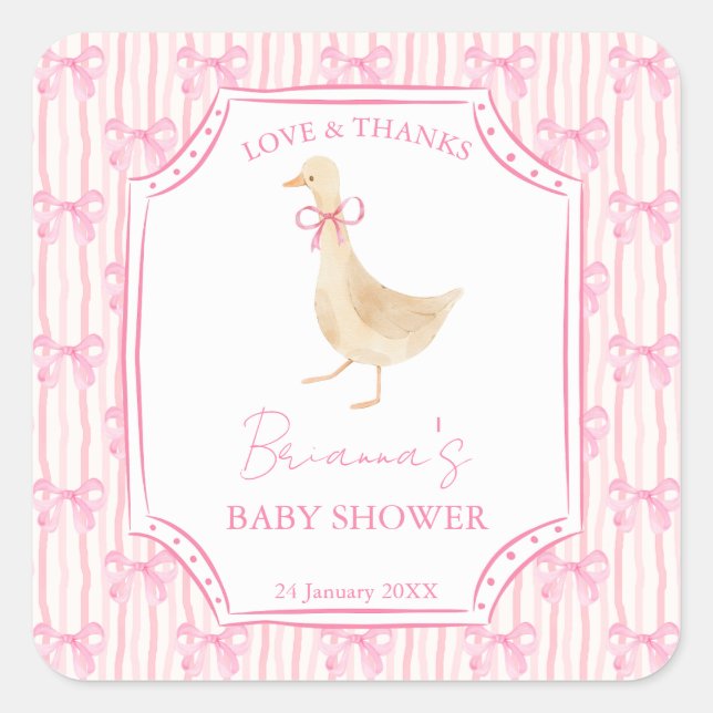 Goose nursery rhymes baby shower pink personalized square sticker (Front)