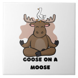 Goose on a Moose Animal Funny Ceramic Tile