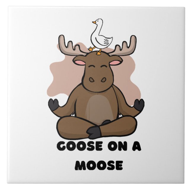 Goose on a Moose Animal Funny Ceramic Tile (Front)