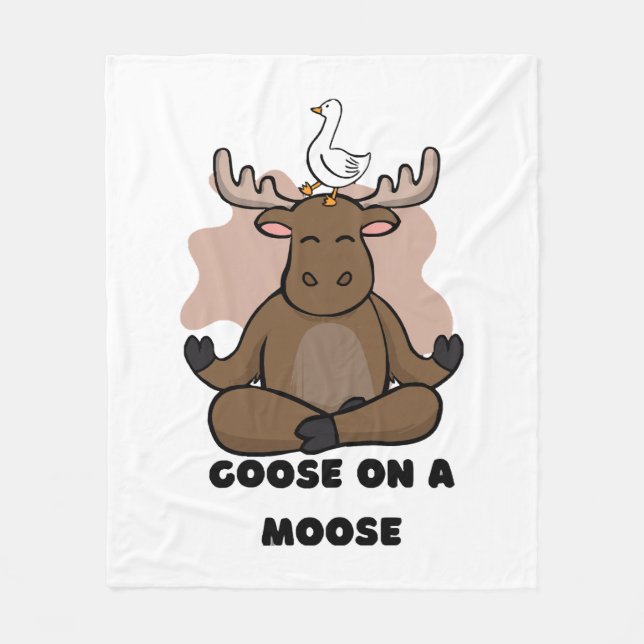 Goose on a Moose Animal Funny Fleece Blanket (Front)