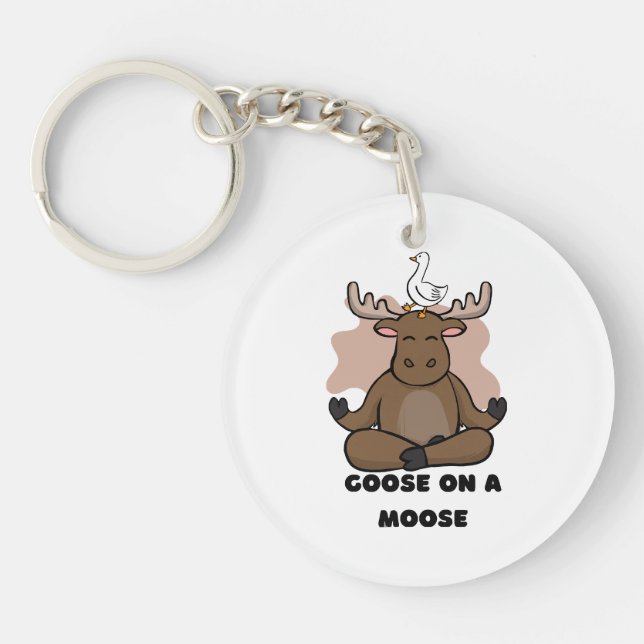 Goose on a Moose Animal Funny Key Ring (Front)