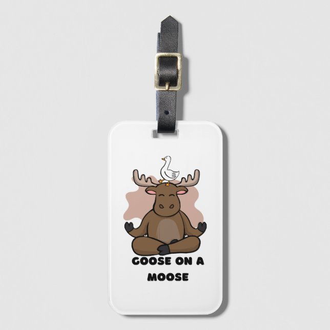 Goose on a Moose Animal Funny Luggage Tag (Front Vertical)