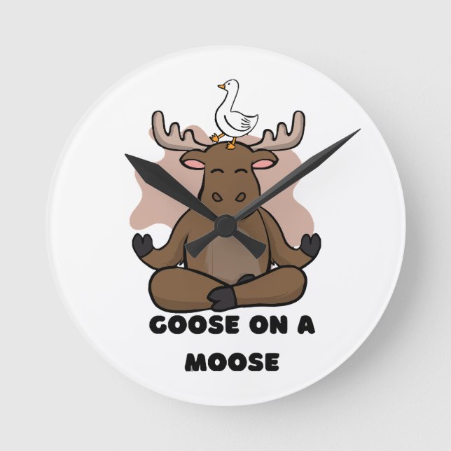 Goose on a Moose Animal Funny Round Clock (Front)
