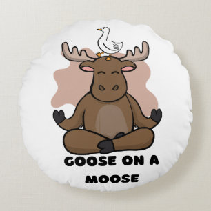 Goose on a Moose Animal Funny Round Cushion