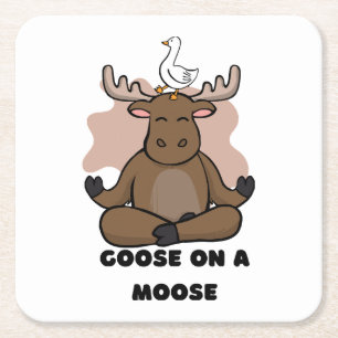 Goose on a Moose Animal Funny Square Paper Coaster