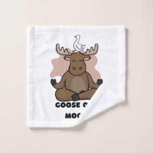 Goose on a Moose Animal Funny Wash Cloth