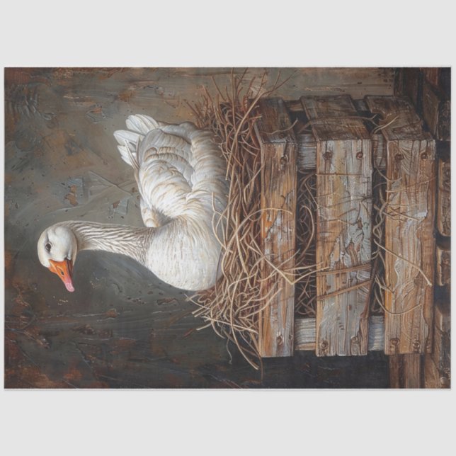 Goose on a Nest Painting Decoupage Tissue Paper (Front)