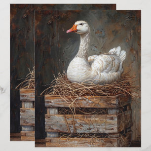 Goose on a Nest Painting Scrapbook Paper