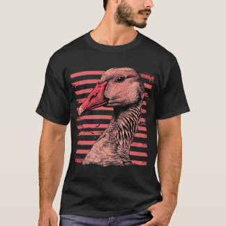 Goose on pink vintage stripes T-Shirt