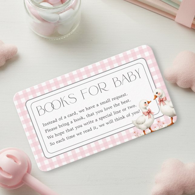 Goose Pink Gingham Girl Books for Baby Shower Enclosure Card (Goose Pink Gingham Girl Books for Baby Shower Enclosure Card)