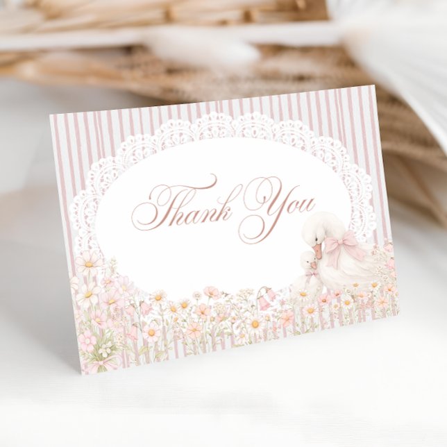 Goose Pink Girl Floral Baby Shower Thank You Card (Creator Uploaded)