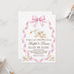 Goose Pink Polka Dot Baby Shower Invitation