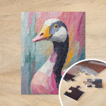 Goose Portrait Modern Impressionist Art Jigsaw Puzzle<br><div class="desc">A modern portrait of a goose, rendered in muted tones with soft pink and blue hues, and expressive abstract brushstrokes. The gentle colour palette and textured brushwork create a calm, yet striking interpretation of the goose, blending simplicity with artistic depth. This piece offers a contemporary, minimalist take on animal portraiture,...</div>