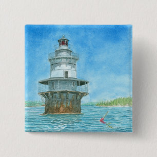 Goose Rocks Lighthosue Watercolor 15 Cm Square Badge