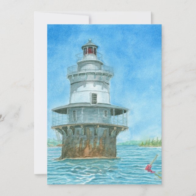 Goose Rocks Lighthosue Watercolor Invitation (Front)