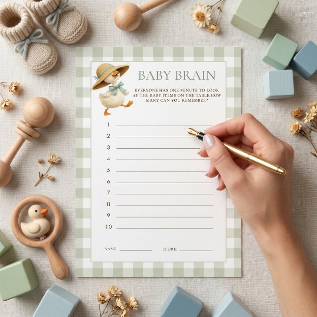 Goose Sage Gingham Baby Brain Shower Game Card (Creator Uploaded)