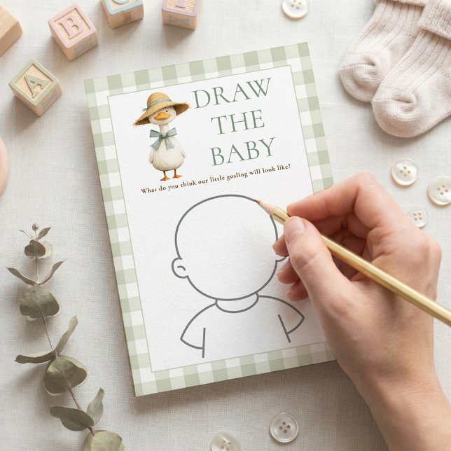 Goose Sage Gingham Draw Baby Shower Game Card (Creator Uploaded)
