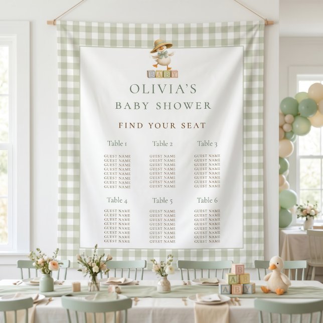 Goose Sage Gingham seating chart Baby Shower Tapestry (Creator Uploaded)