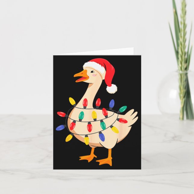 Goose Santa Hat Funny Christmas Lights Xmas Tree M Card (Front)