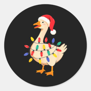 Goose Santa Hat Funny Christmas Lights Xmas Tree M Classic Round Sticker