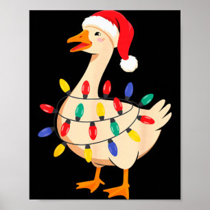 Goose Santa Hat Funny Christmas Lights Xmas Tree M Poster