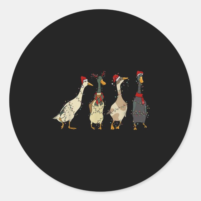 Goose Santa Reindeer Christmas Xmas Lights Pyjamas Classic Round Sticker (Front)
