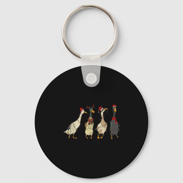 Goose Santa Reindeer Christmas Xmas Lights Pyjamas Key Ring (Front)