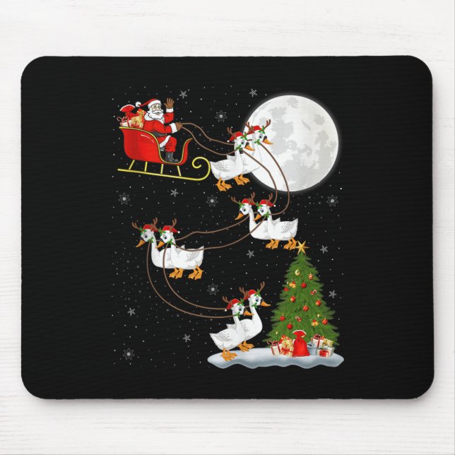 Goose Santa Sleigh Flying Funny Magical Christmas  Mouse Pad (Front)