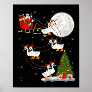 Goose Santa Sleigh Flying Funny Magical Christmas Poster