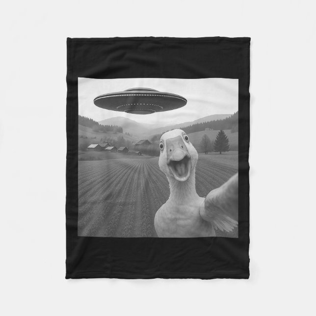 Goose Selfie With Alien Ufo Funny For Men Women Ki Fleece Blanket (Front)
