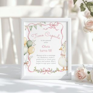 Goose Time Capsule 1st Birthday pink bow Poster