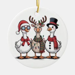 Goose Wearing Santa Hat Christmas Goose Lovers Ceramic Ornament