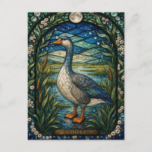 Goose, Wetland Reed Stained Glass Postcard